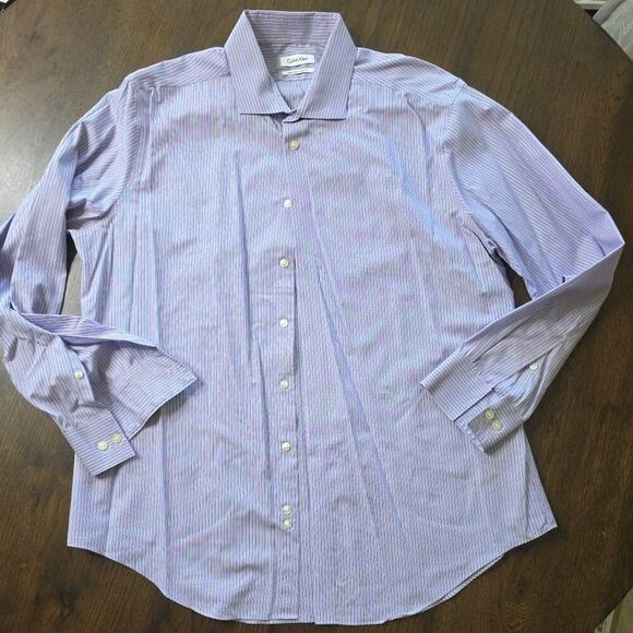 Calvin Klein Slim Fit Non-Iron Dress Shirt 17 1/2 34/35 Purple Two Ply - Picture 1 of 16
